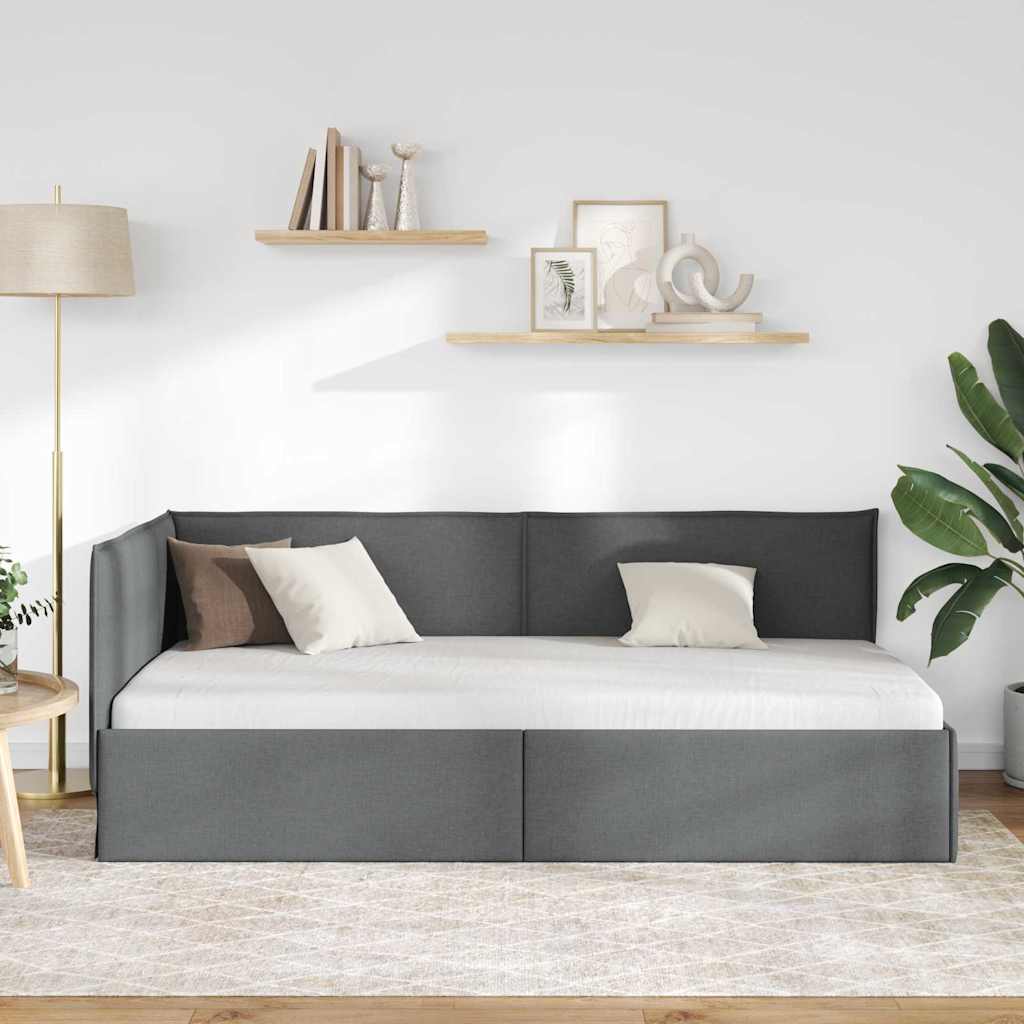 vidaXL Κρεβάτι Γωνίας με κεφαλάρι Σκούρο Γκρι 100 x 200 cm ύφασμα