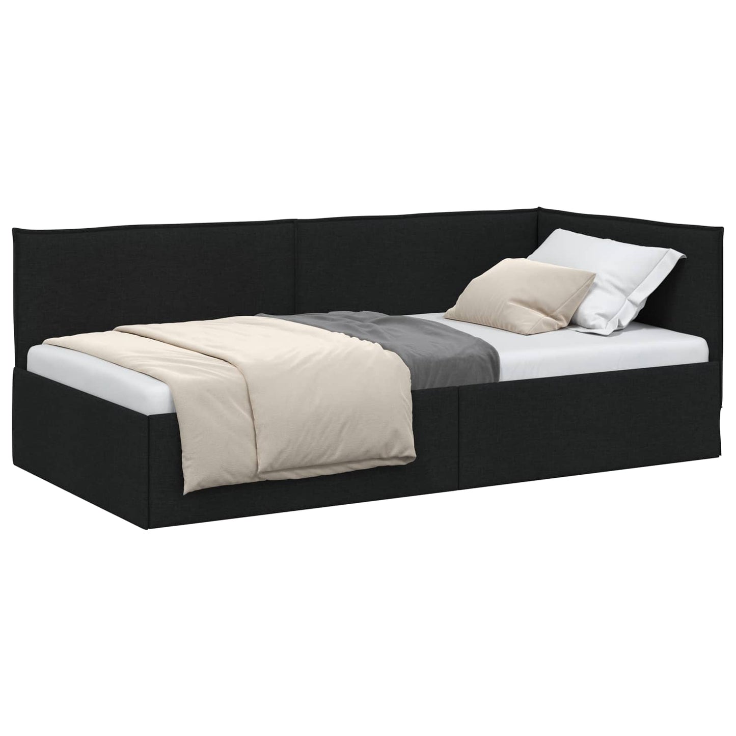 vidaXL Κρεβάτι Γωνίας με κεφαλάρι Μαύρο 100 x 200 cm ύφασμα