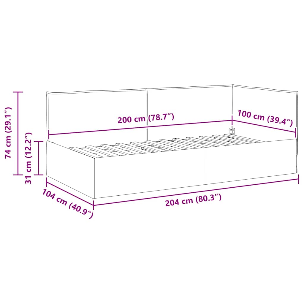 vidaXL Κρεβάτι Γωνίας με κεφαλάρι Κρεμ 100 x 200 cm ύφασμα