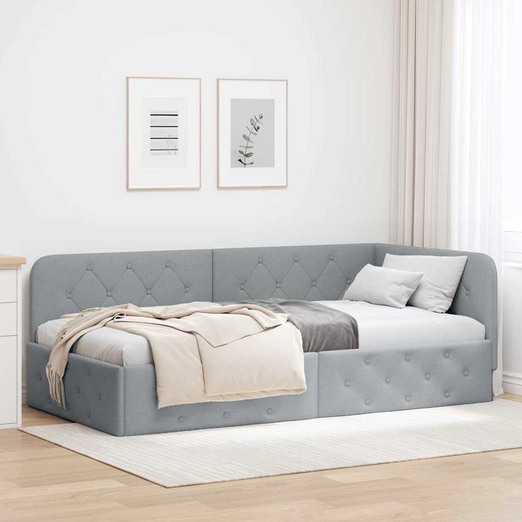 vidaXL Κρεβάτι Γωνίας με κεφαλάρι Ανοιχτό γκρι 90 x 190 cm ύφασμα