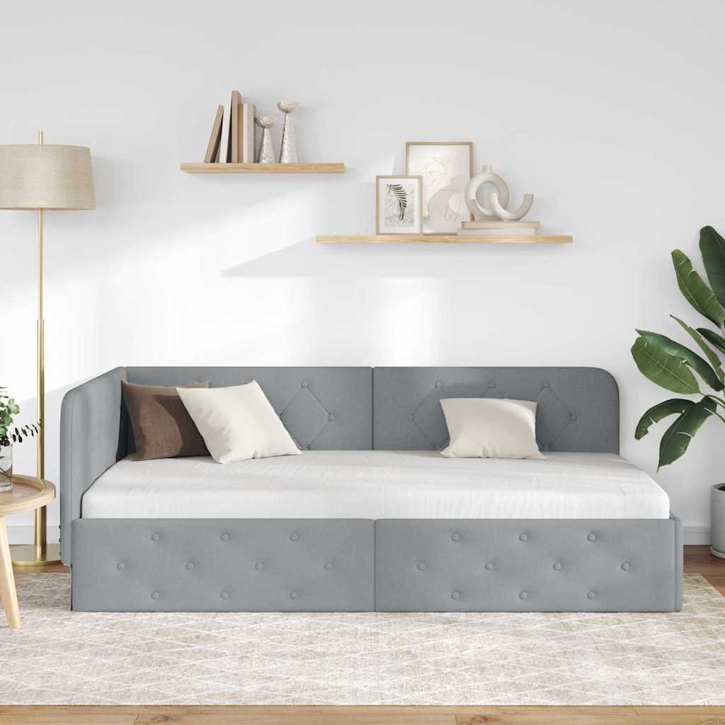 vidaXL Κρεβάτι Γωνίας με κεφαλάρι Ανοιχτό γκρι 90 x 190 cm ύφασμα