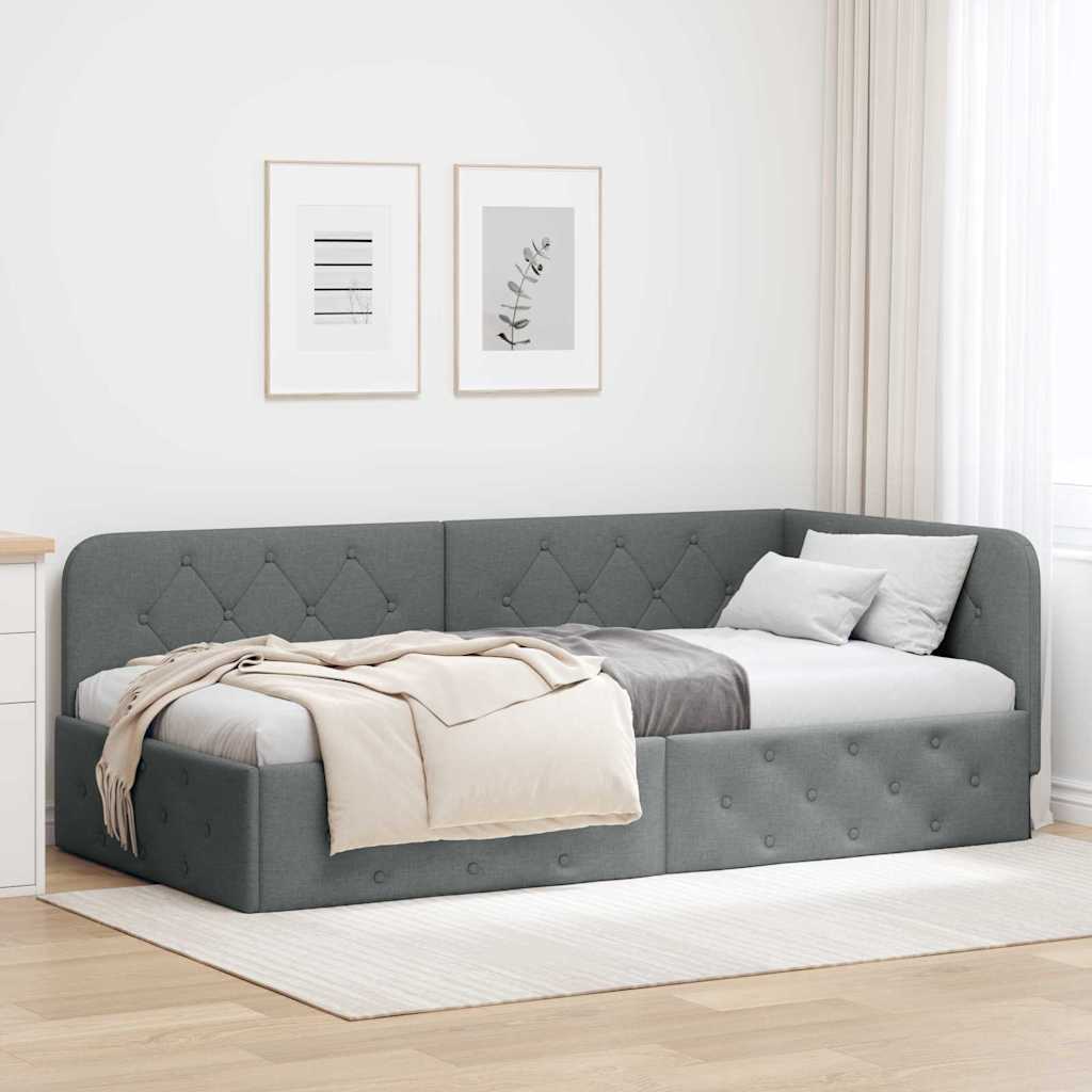vidaXL Κρεβάτι Γωνίας με κεφαλάρι Σκούρο Γκρι 100 x 200 cm ύφασμα