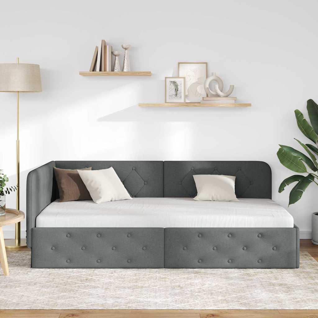 vidaXL Κρεβάτι Γωνίας με κεφαλάρι Σκούρο Γκρι 100 x 200 cm ύφασμα