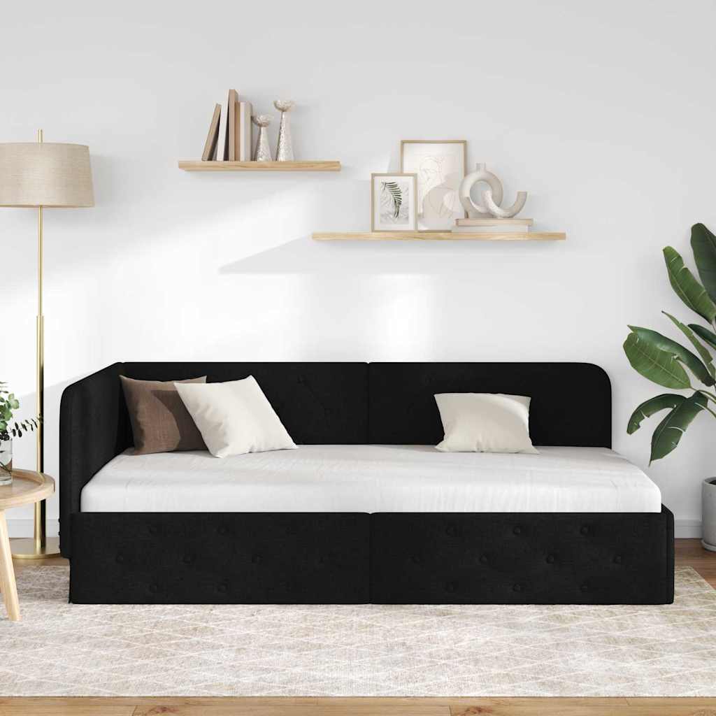 vidaXL Κρεβάτι Γωνίας με κεφαλάρι Μαύρο 100 x 200 cm ύφασμα