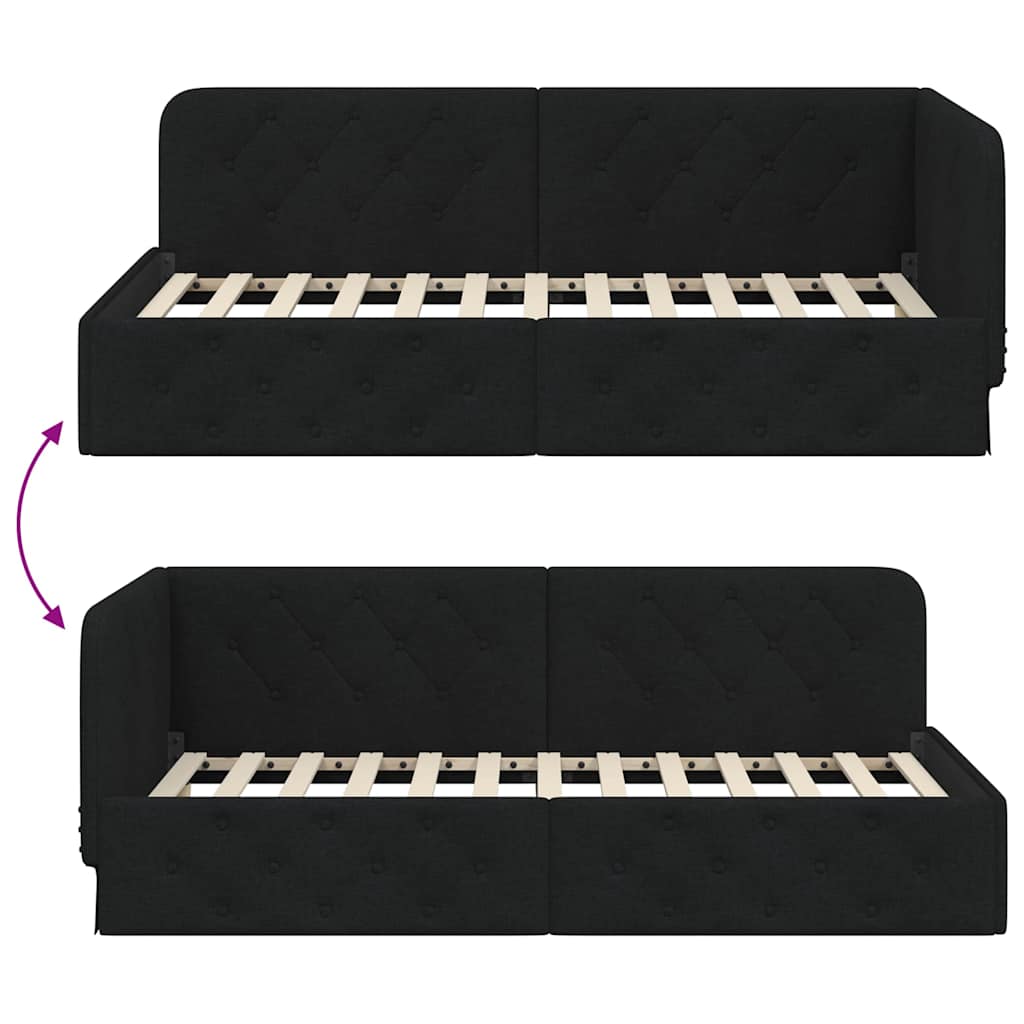 vidaXL Κρεβάτι Γωνίας με κεφαλάρι Μαύρο 100 x 200 cm ύφασμα