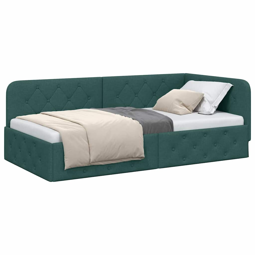 vidaXL Κρεβάτι Γωνίας Σκούρο Πράσινο 100 x 200 cm ύφασμα