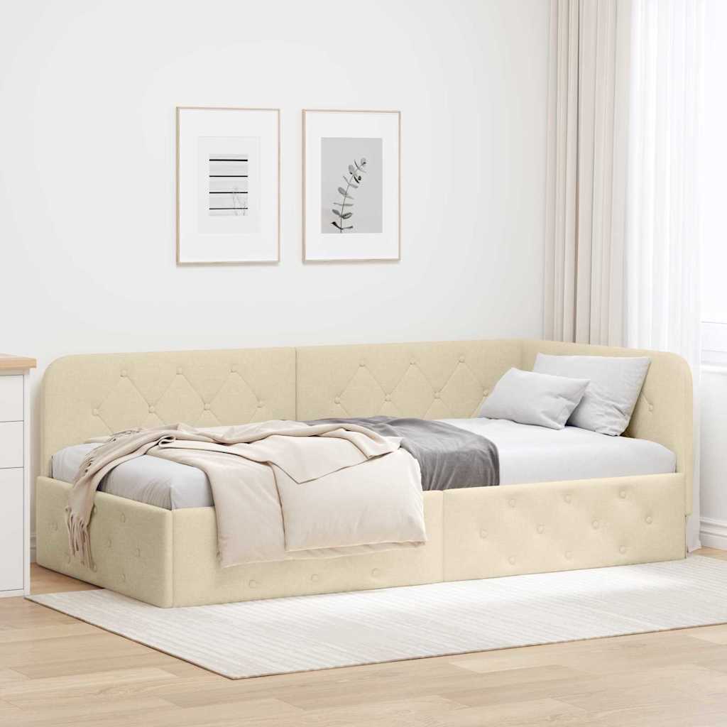 vidaXL Κρεβάτι Γωνίας Κρεμ 100 x 200 cm ύφασμα