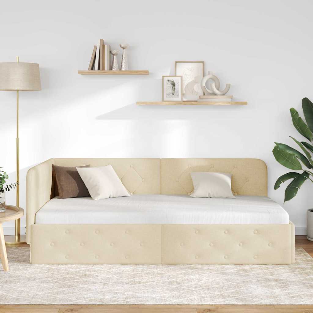 vidaXL Κρεβάτι Γωνίας Κρεμ 100 x 200 cm ύφασμα