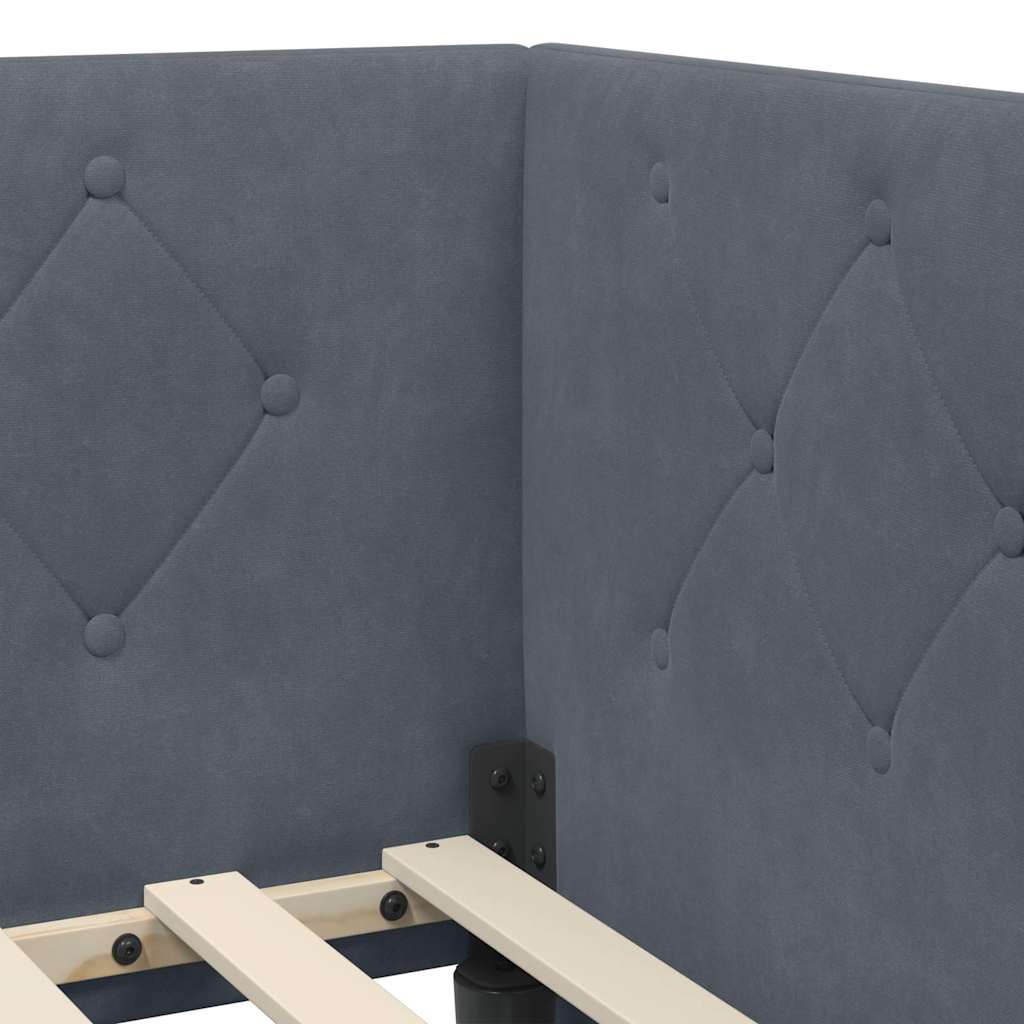 vidaXL Κρεβάτι Γωνίας Σκούρο Γκρι 90 x 190 cm Βελούδο