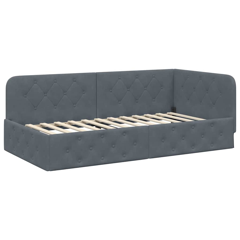 vidaXL Κρεβάτι Γωνίας Σκούρο Γκρι 90 x 190 cm Βελούδο