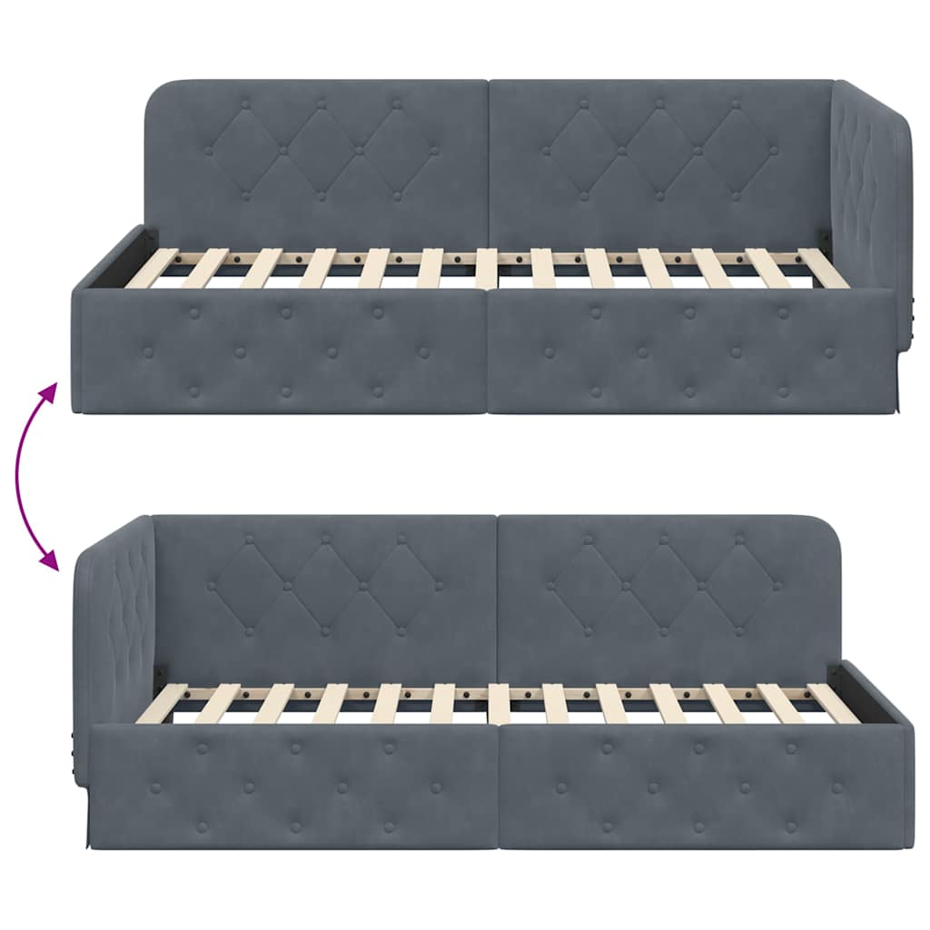 vidaXL Κρεβάτι Γωνίας Σκούρο Γκρι 90 x 190 cm Βελούδο