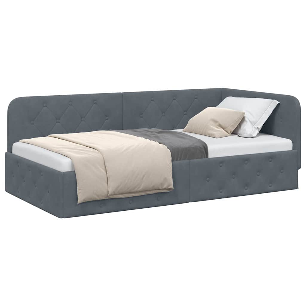 vidaXL Κρεβάτι Γωνίας Σκούρο Γκρι 90 x 190 cm Βελούδο
