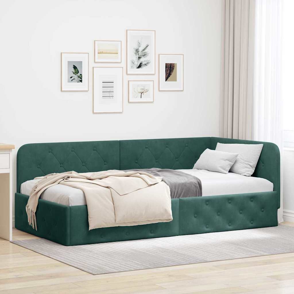 vidaXL Κρεβάτι Γωνίας Σκούρο Πράσινο 90 x 190 cm Βελούδο