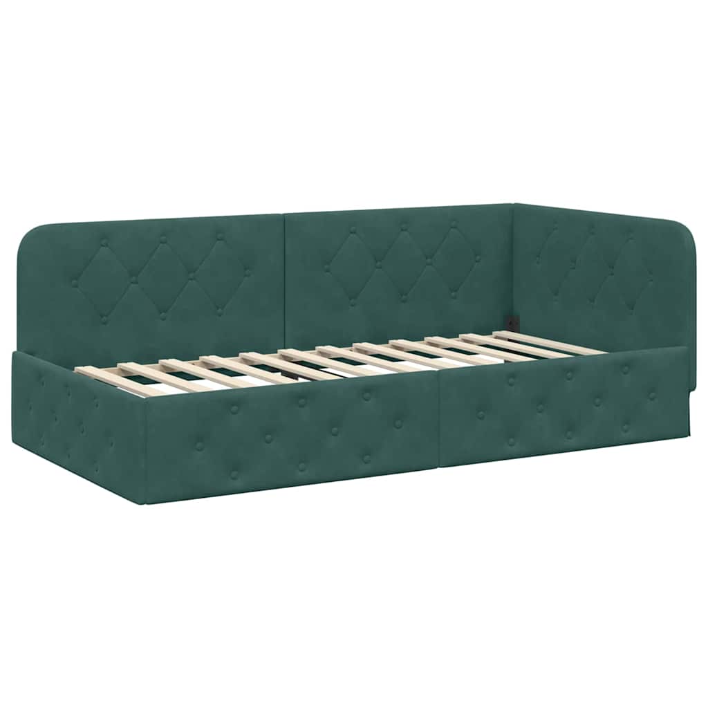 vidaXL Κρεβάτι Γωνίας Σκούρο Πράσινο 90 x 190 cm Βελούδο