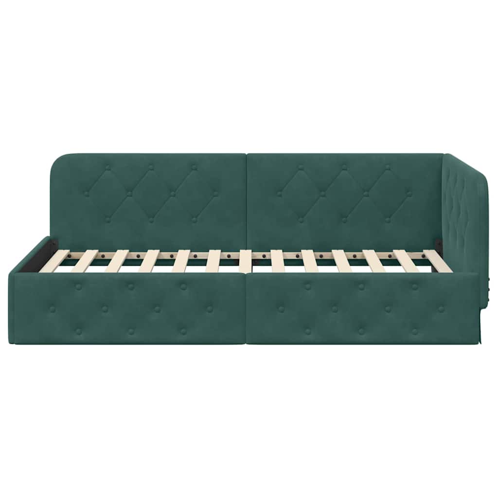 vidaXL Κρεβάτι Γωνίας Σκούρο Πράσινο 90 x 190 cm Βελούδο