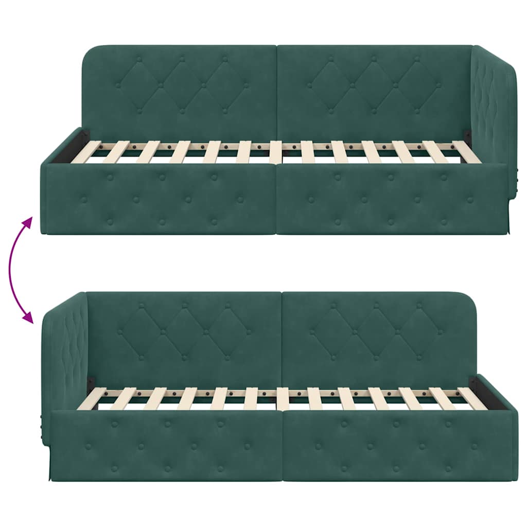 vidaXL Κρεβάτι Γωνίας Σκούρο Πράσινο 90 x 190 cm Βελούδο