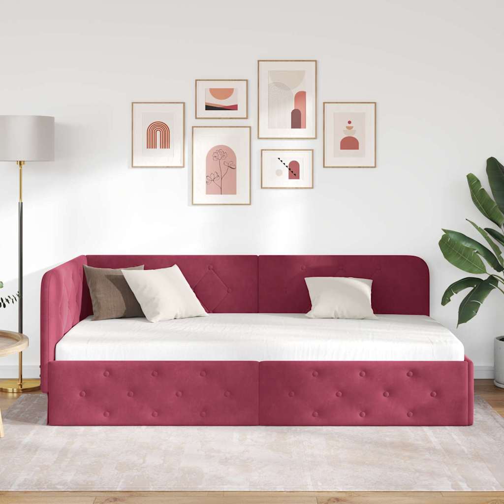 vidaXL Κρεβάτι Γωνίας Κόκκινο 90 x 190 cm Βελούδο