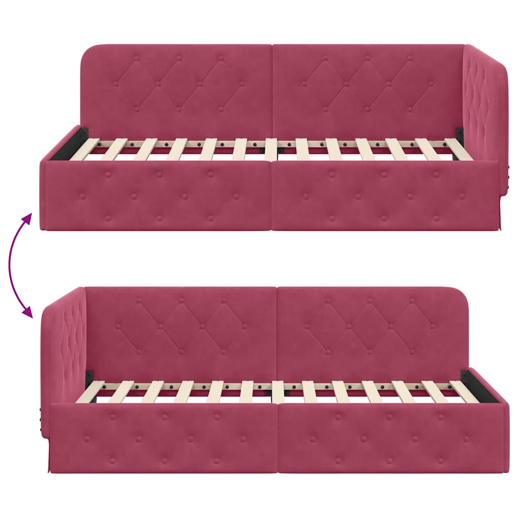 vidaXL Κρεβάτι Γωνίας Κόκκινο 90 x 190 cm Βελούδο