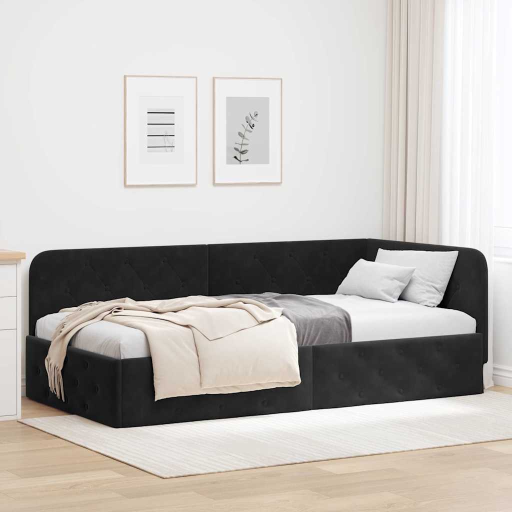 vidaXL Κρεβάτι Γωνίας με κεφαλάρι Μαύρο 90 x 190 cm Βελούδο
