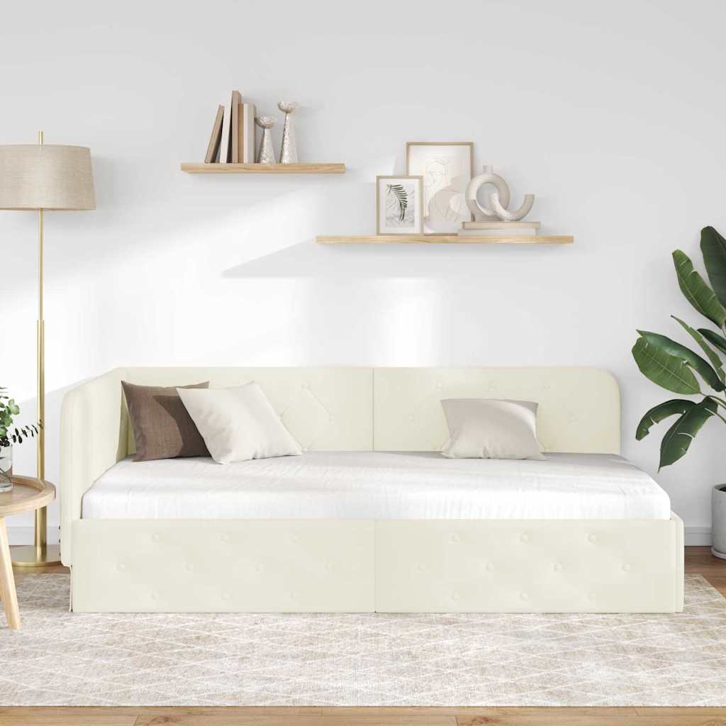 vidaXL Κρεβάτι Γωνίας Κρεμ 90 x 190 cm Βελούδο