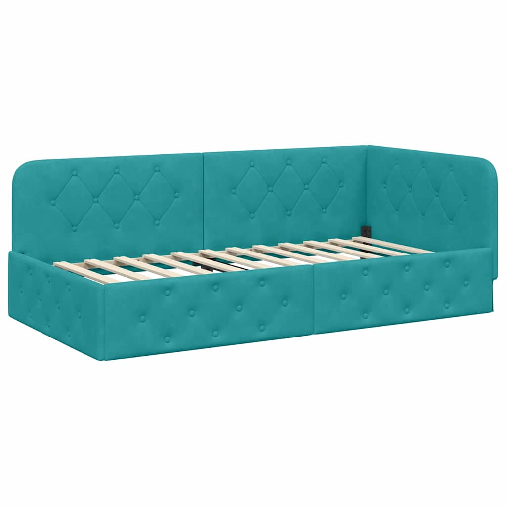 vidaXL Κρεβάτι Γωνίας Τιρκουάζ 90 x 190 cm Βελούδο