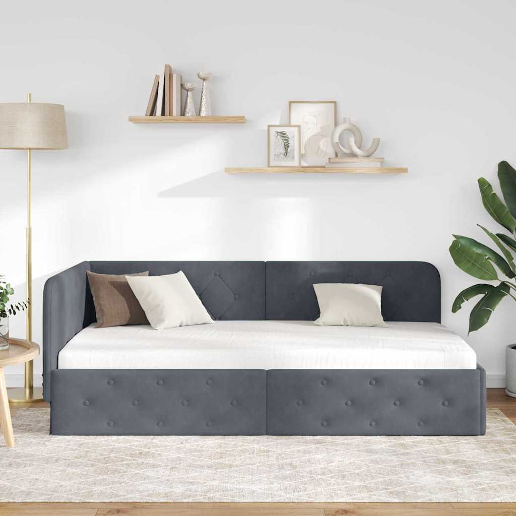 vidaXL Κρεβάτι Γωνίας Σκούρο Γκρι 90 x 200 cm Βελούδο