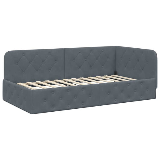 vidaXL Κρεβάτι Γωνίας Σκούρο Γκρι 90 x 200 cm Βελούδο