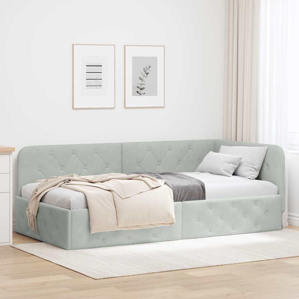 vidaXL Κρεβάτι Γωνίας Ανοιχτό γκρι 100 x 200 cm Βελούδο