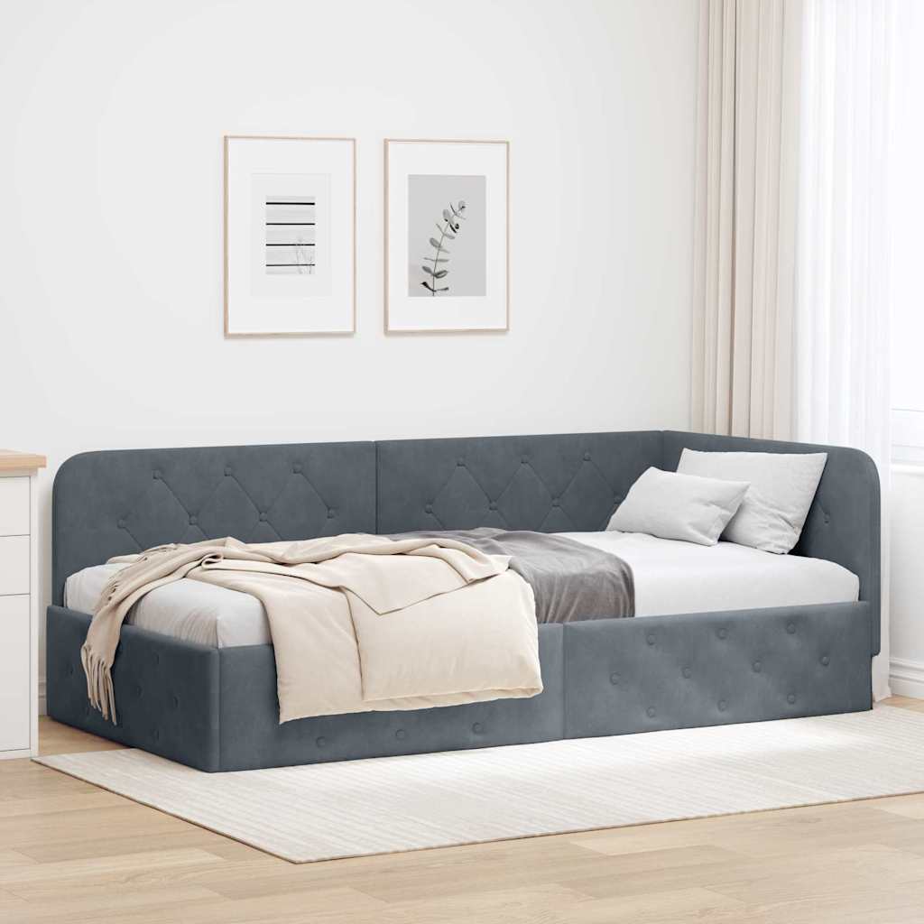 vidaXL Κρεβάτι Γωνίας Σκούρο Γκρι 100 x 200 cm Βελούδο