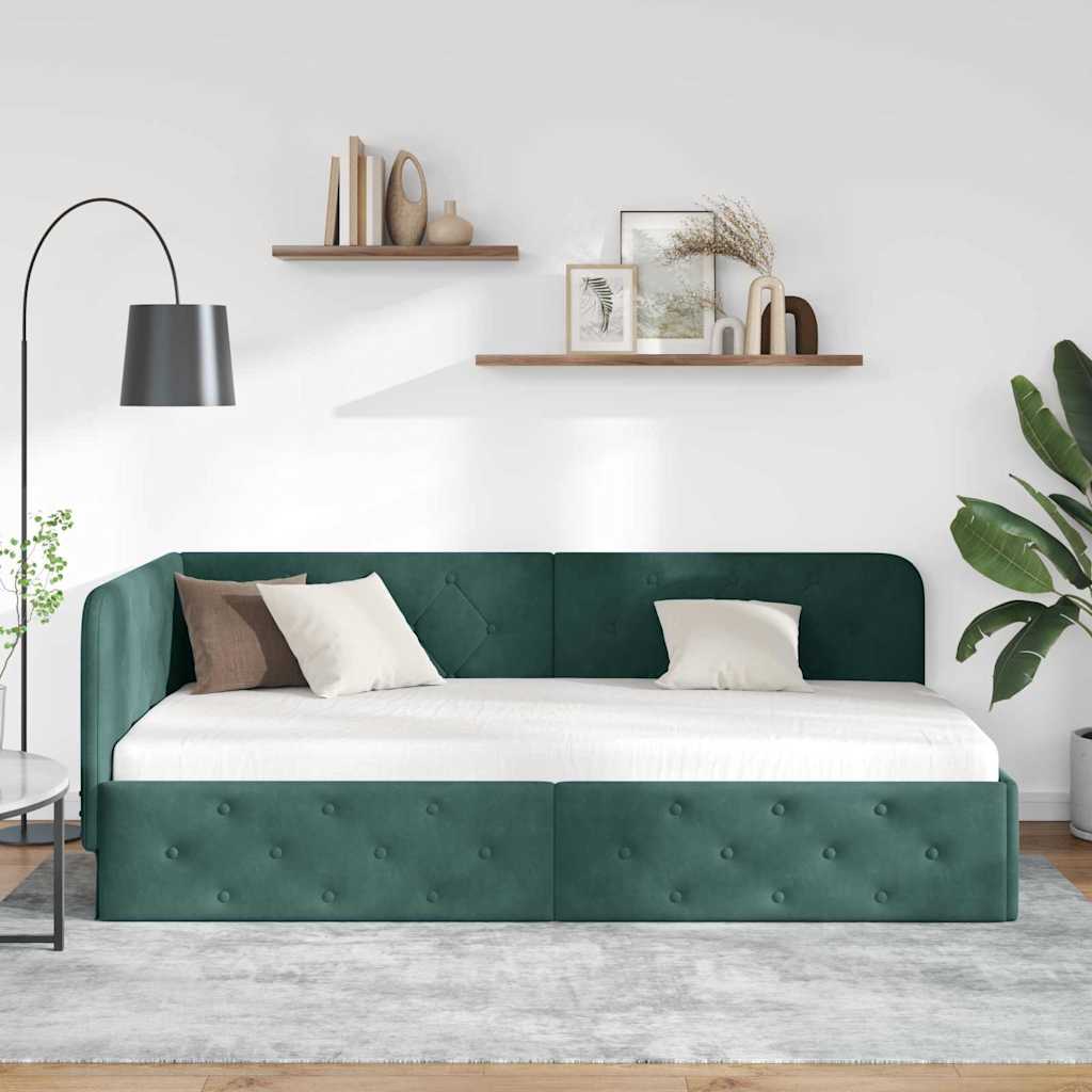 vidaXL Κρεβάτι Γωνίας Σκούρο Πράσινο 100 x 200 cm Βελούδο
