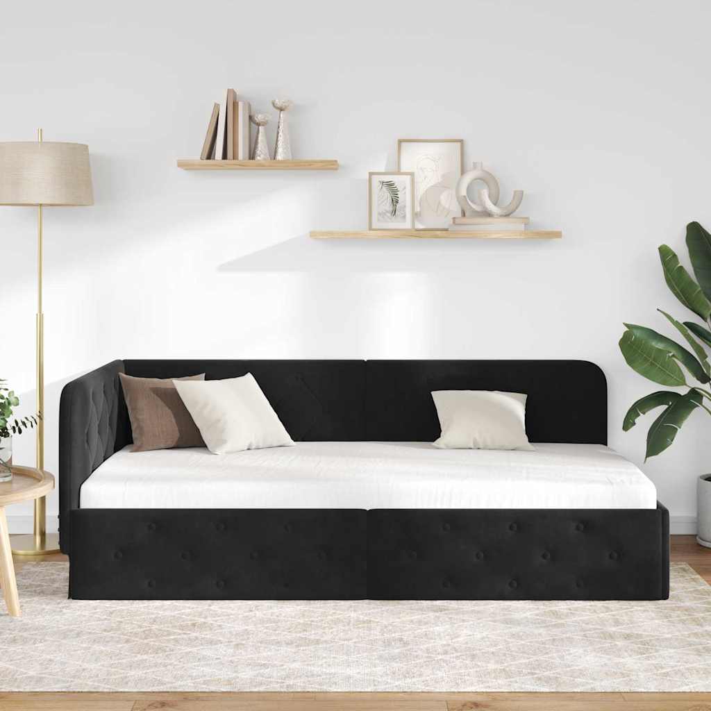 vidaXL Κρεβάτι Γωνίας Μαύρο 100 x 200 cm Βελούδο
