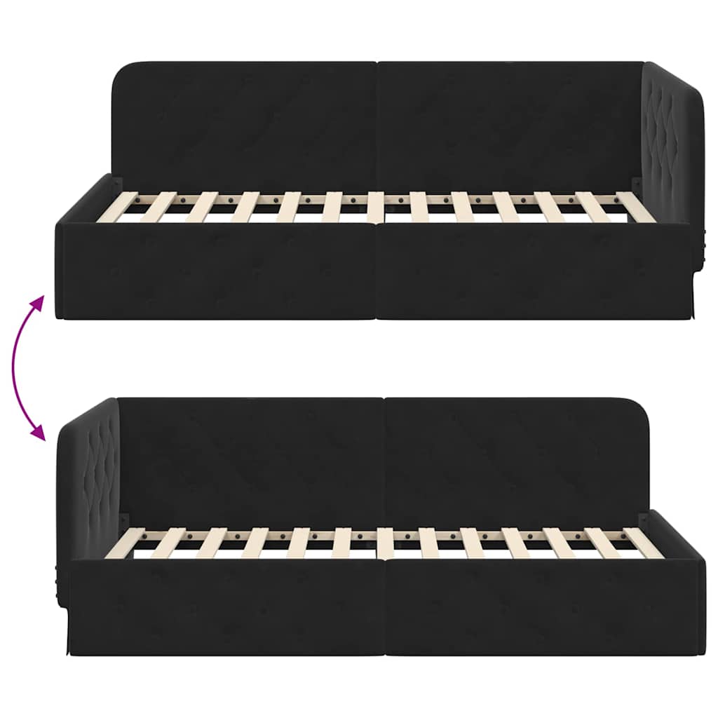 vidaXL Κρεβάτι Γωνίας Μαύρο 100 x 200 cm Βελούδο
