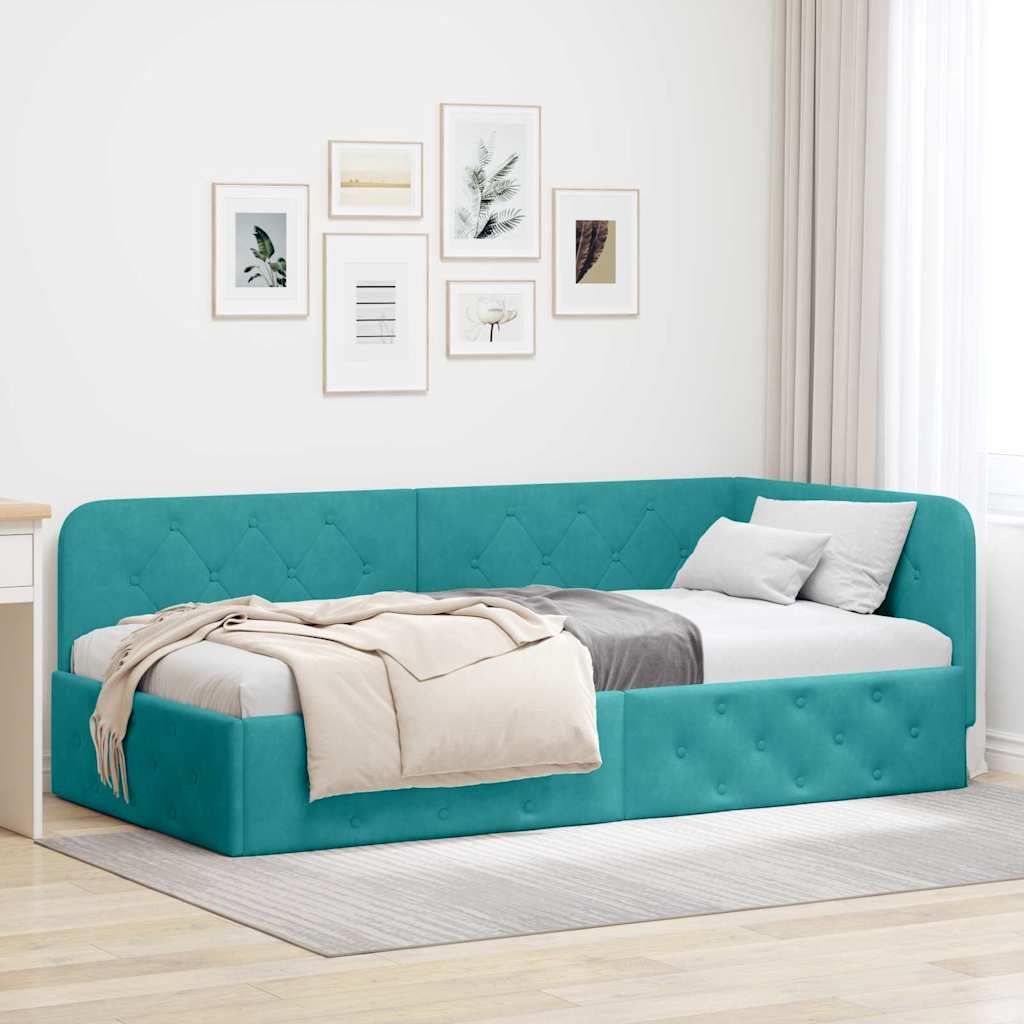 vidaXL Κρεβάτι Γωνίας Τιρκουάζ 100 x 200 cm Βελούδο