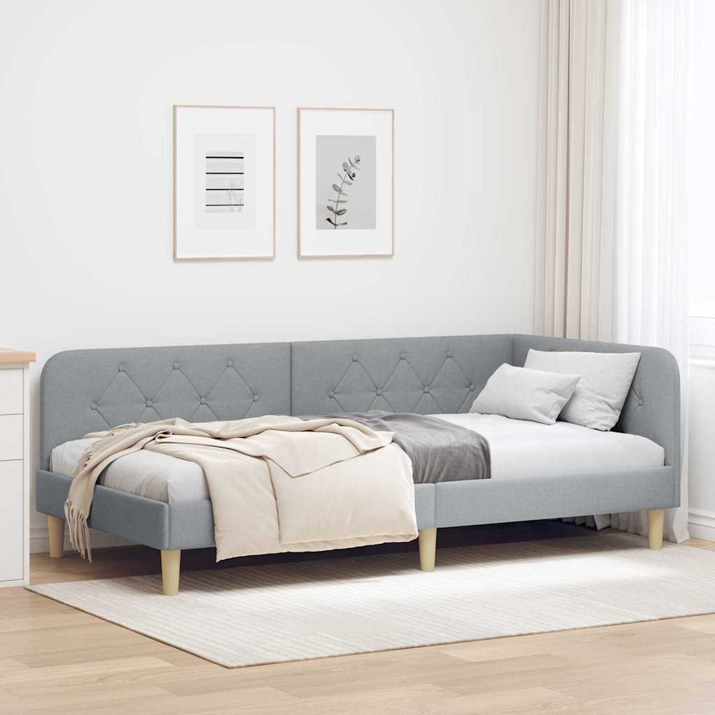 vidaXL Κρεβάτι Γωνίας Ανοιχτό γκρι 90 x 190 cm ύφασμα