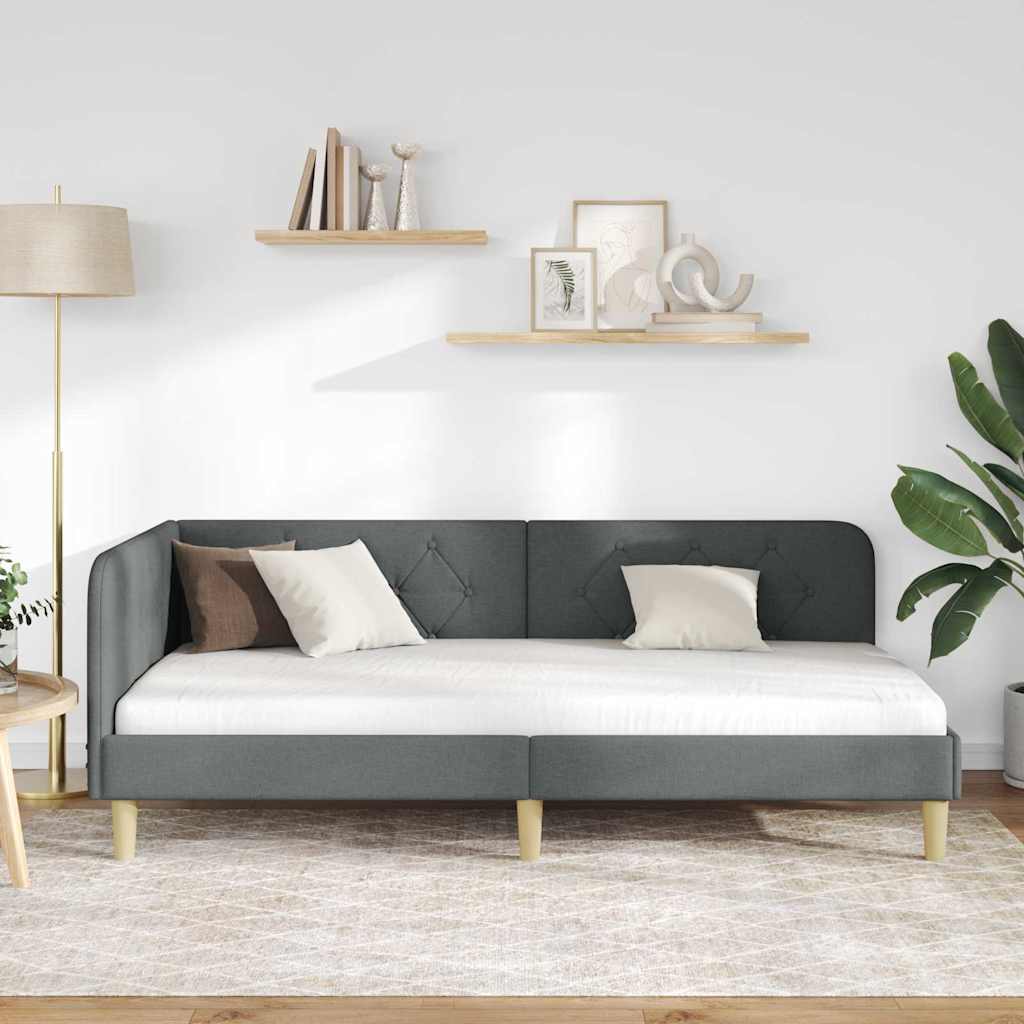vidaXL Κρεβάτι Γωνίας Σκούρο Γκρι 90 x 190 cm ύφασμα