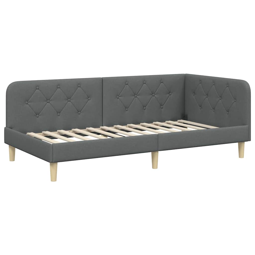 vidaXL Κρεβάτι Γωνίας Σκούρο Γκρι 90 x 190 cm ύφασμα