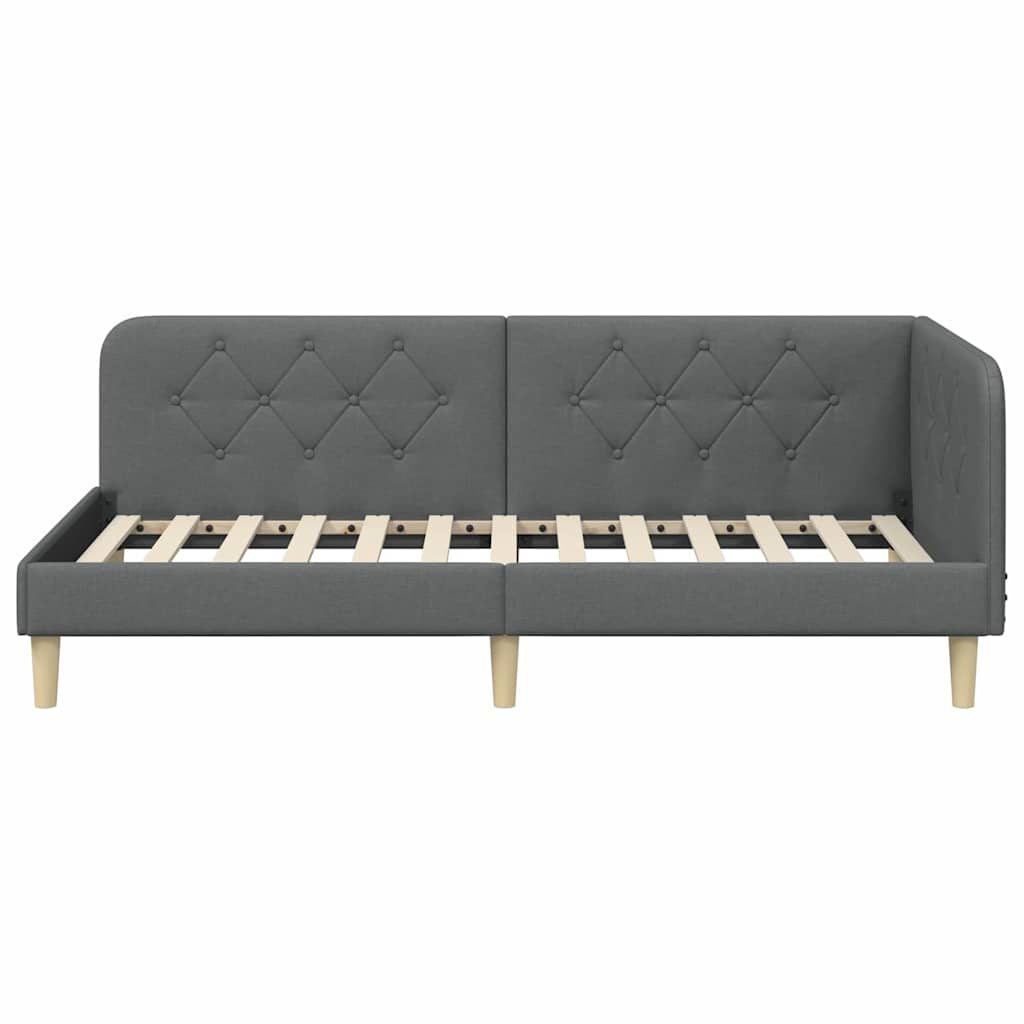 vidaXL Κρεβάτι Γωνίας Σκούρο Γκρι 90 x 190 cm ύφασμα