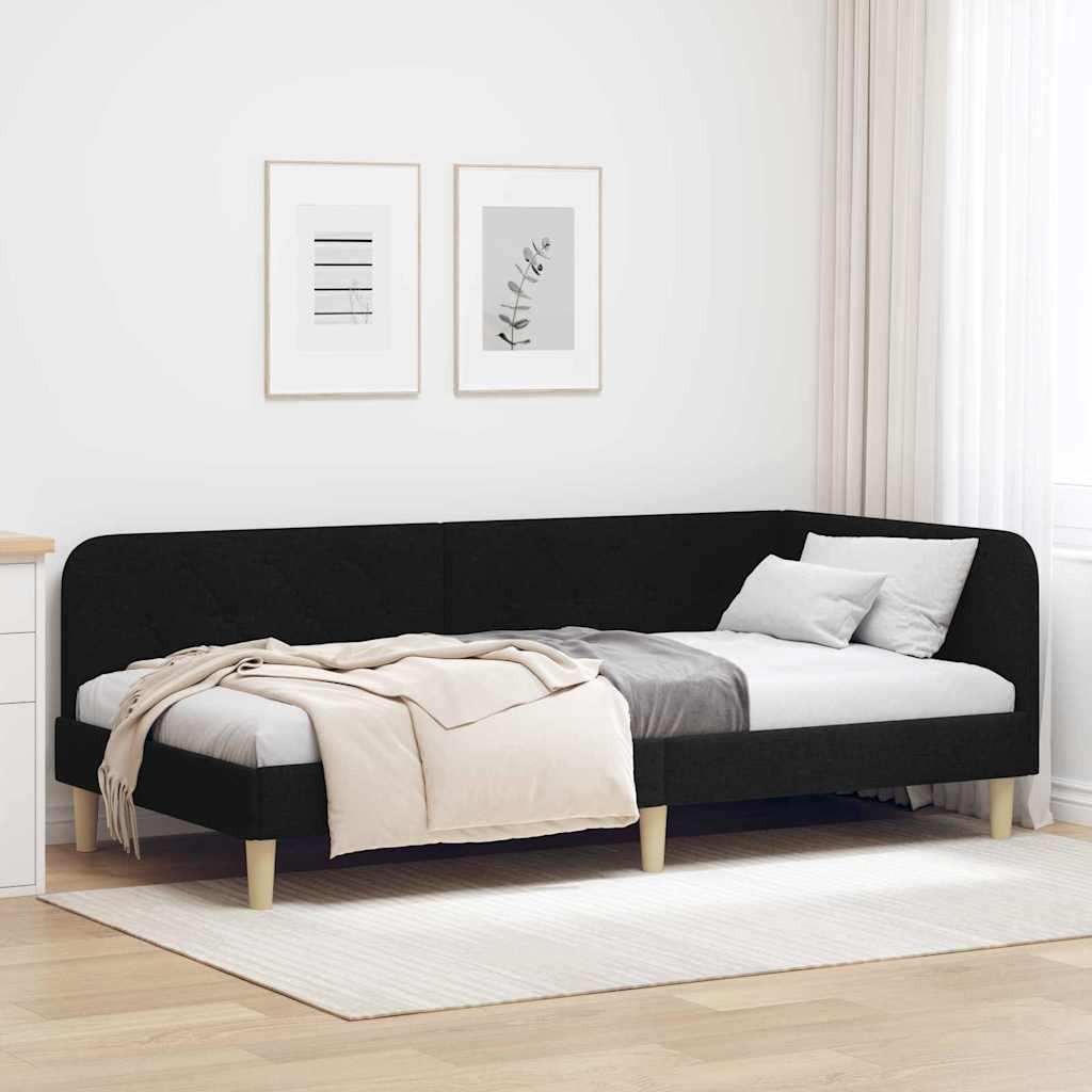 vidaXL Κρεβάτι Γωνίας Μαύρο 90 x 190 cm ύφασμα