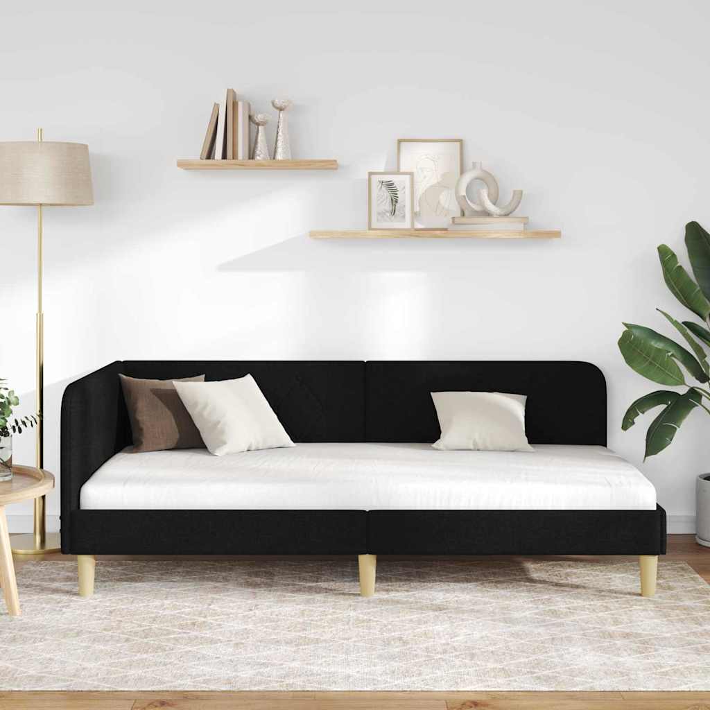 vidaXL Κρεβάτι Γωνίας Μαύρο 90 x 190 cm ύφασμα