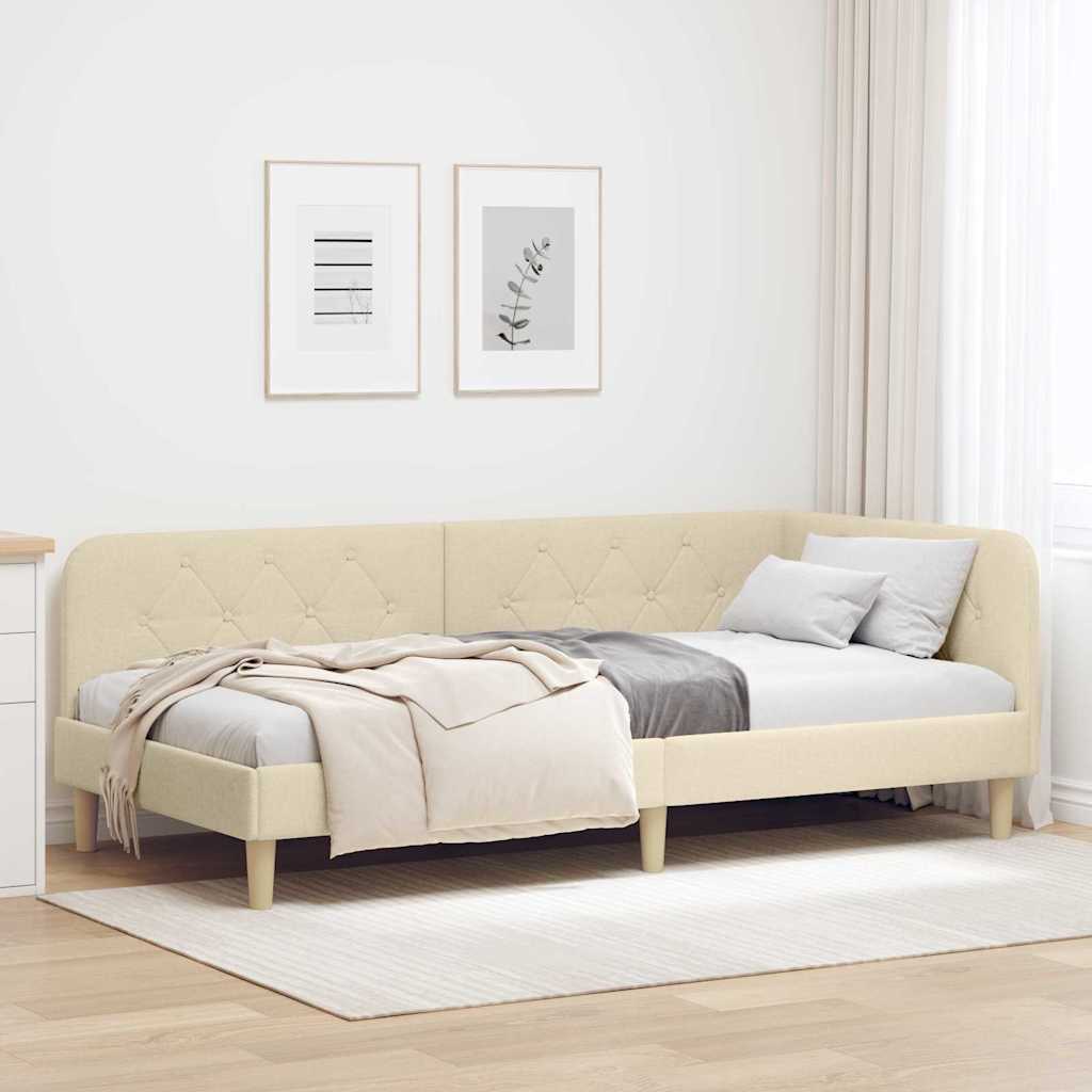 vidaXL Κρεβάτι Γωνίας Κρεμ 90 x 190 cm ύφασμα