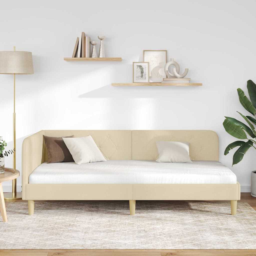 vidaXL Κρεβάτι Γωνίας Κρεμ 90 x 190 cm ύφασμα