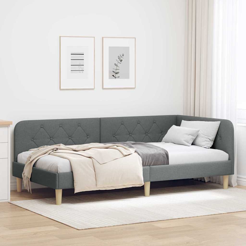 vidaXL Κρεβάτι Γωνίας Σκούρο Γκρι 90 x 200 cm ύφασμα