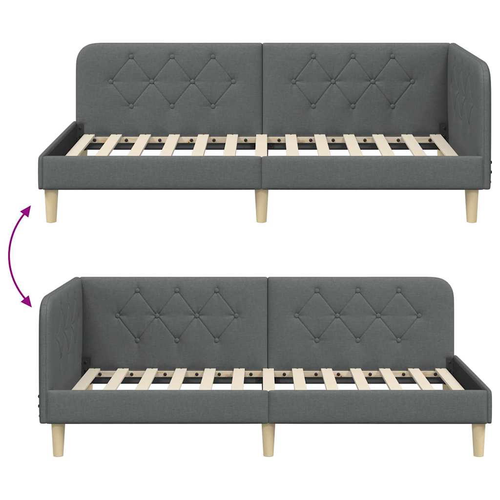 vidaXL Κρεβάτι Γωνίας Σκούρο Γκρι 90 x 200 cm ύφασμα