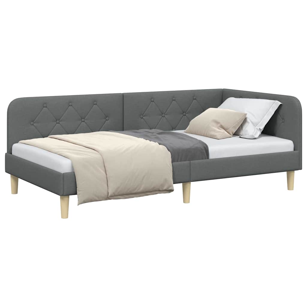 vidaXL Κρεβάτι Γωνίας Σκούρο Γκρι 90 x 200 cm ύφασμα