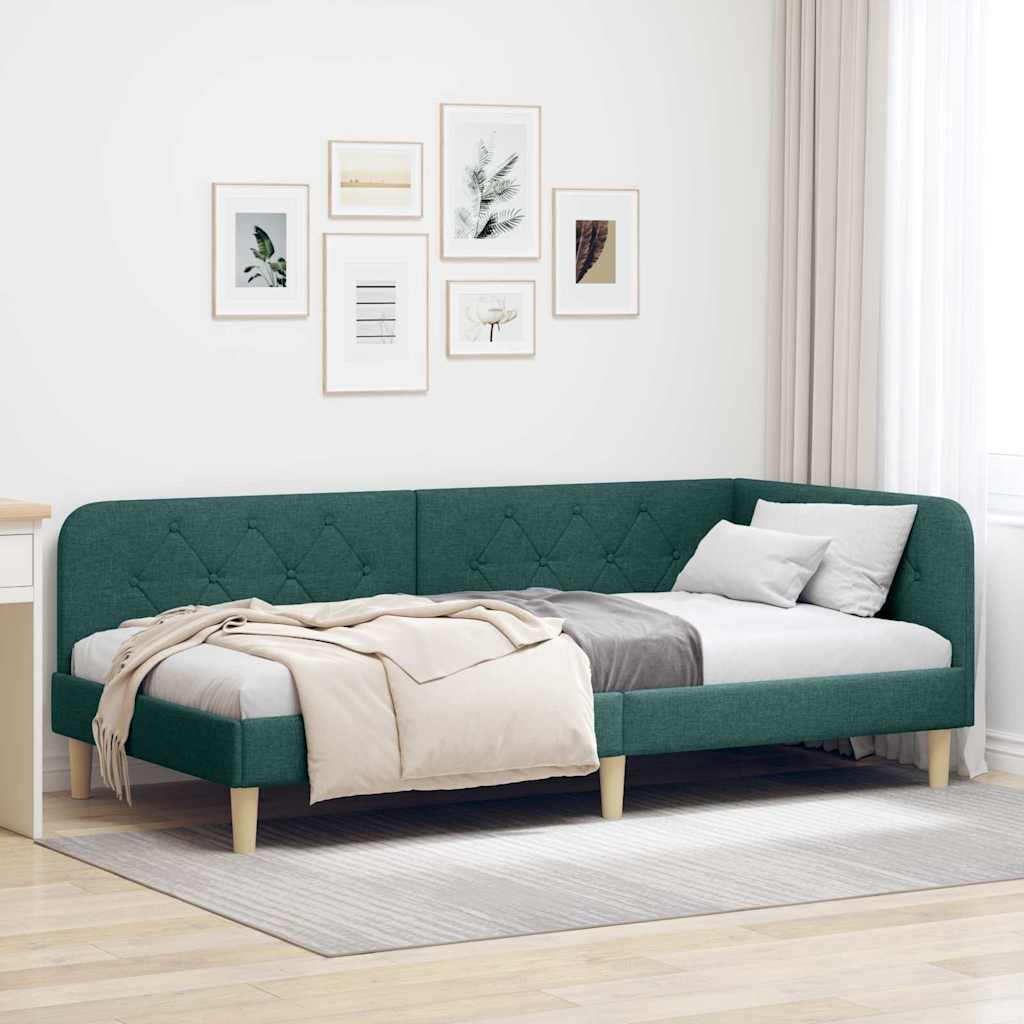 vidaXL Κρεβάτι Γωνίας Σκούρο Πράσινο 90 x 200 cm ύφασμα