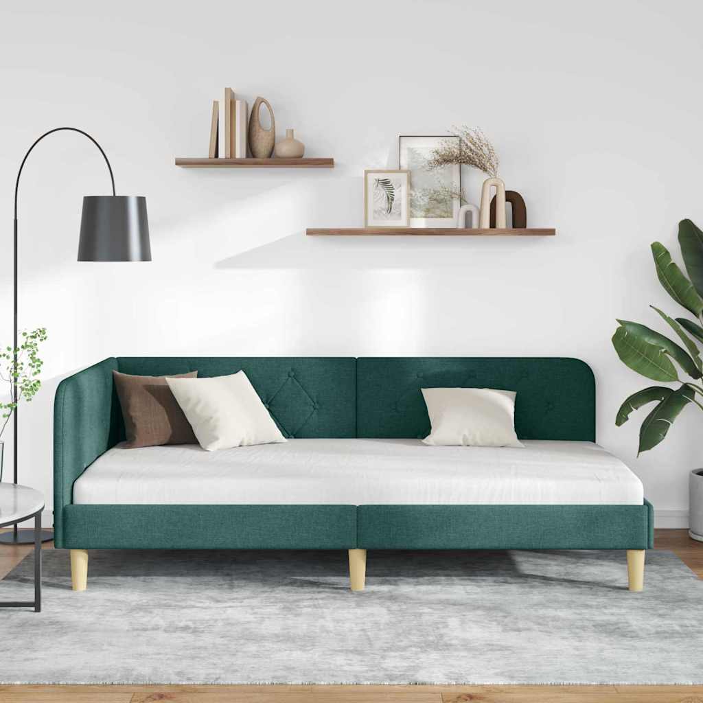 vidaXL Κρεβάτι Γωνίας Σκούρο Πράσινο 90 x 200 cm ύφασμα