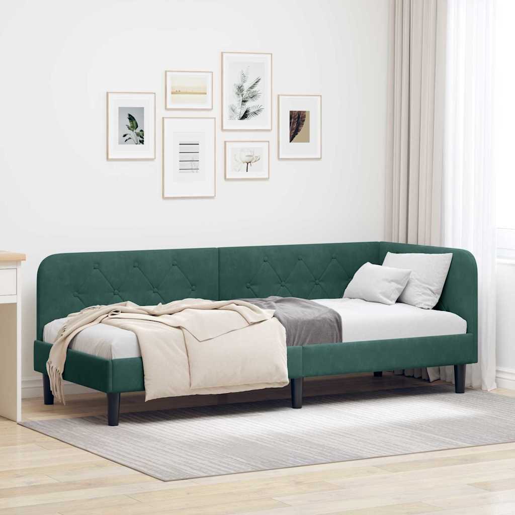 vidaXL Κρεβάτι Γωνίας Σκούρο Πράσινο 80 x 200 cm Βελούδο