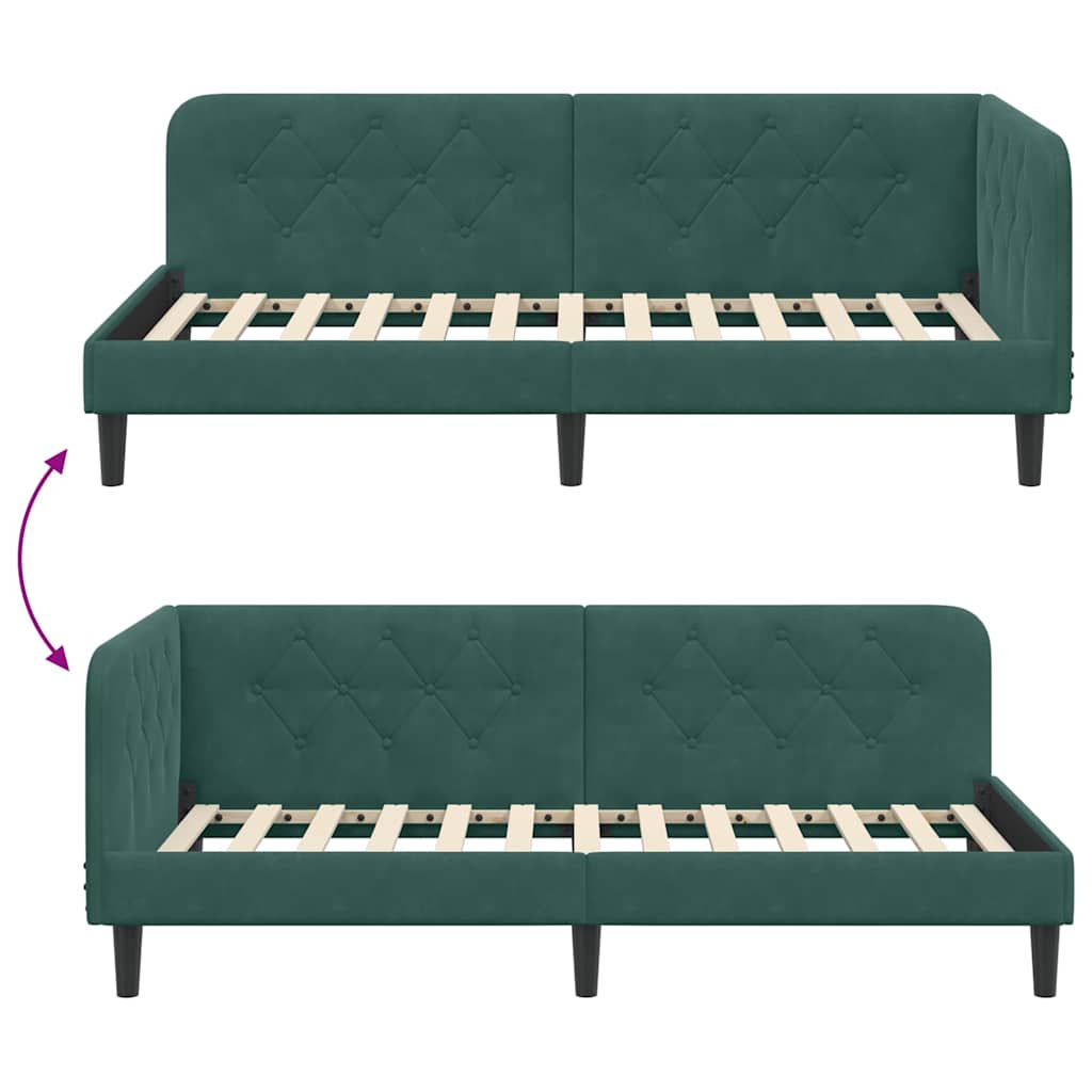 vidaXL Κρεβάτι Γωνίας Σκούρο Πράσινο 90 x 190 cm Βελούδο