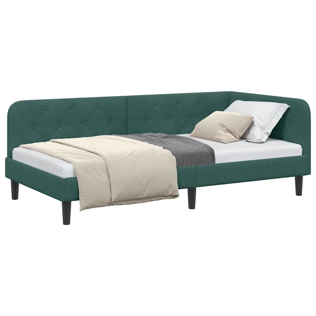 vidaXL Κρεβάτι Γωνίας Σκούρο Πράσινο 90 x 190 cm Βελούδο