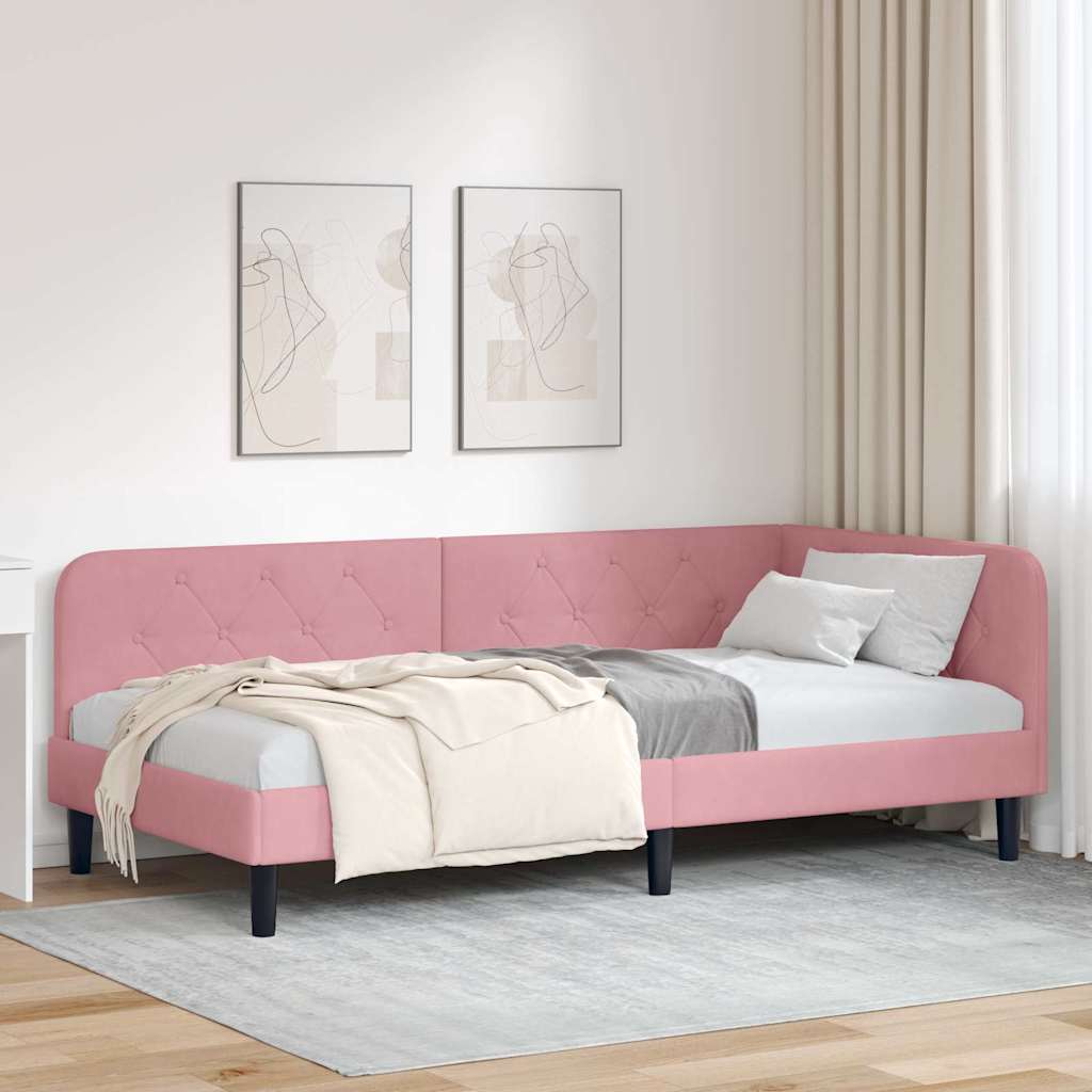 vidaXL Κρεβάτι Γωνίας Ροζ 90 x 190 cm Βελούδο
